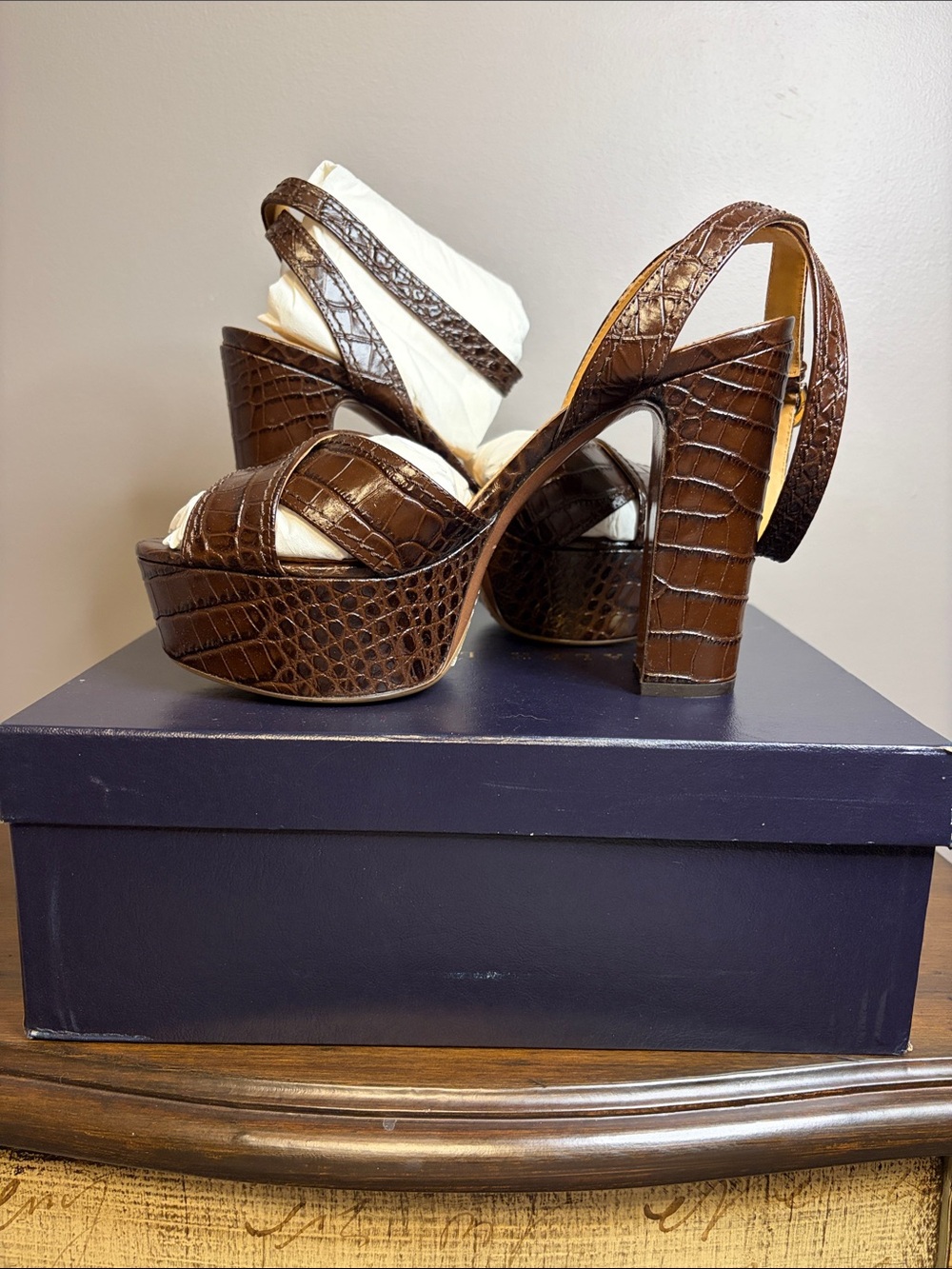 Women’s Ralph Lauren Purple Label Slingback Heels Embossed Calf Size 40B NIB
